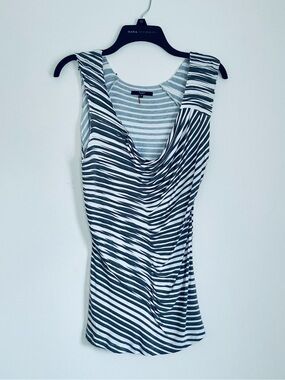 Tart Collections - Gray & White Striped Draped Cowl Neck Tank